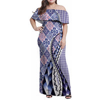 Aloha Vintage Palaka Floral Hawaiian Quilt Family Matching Off Shoulder Maxi Dress and Hawaiian Shirt Poni Motif LT9 Mom's Dress Purple - Polynesian Pride