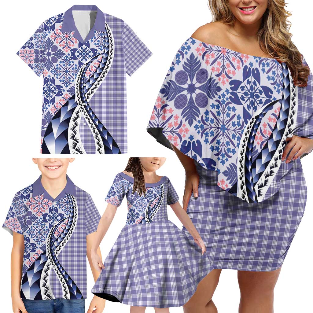 Aloha Vintage Palaka Floral Hawaiian Quilt Family Matching Off Shoulder Short Dress and Hawaiian Shirt Poni Motif - Polynesian Pride