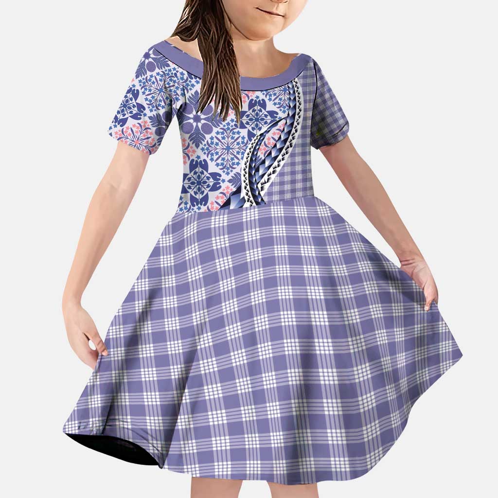 Aloha Vintage Palaka Floral Hawaiian Quilt Family Matching Puletasi and Hawaiian Shirt Poni Motif LT9 Daughter's Dress Purple - Polynesian Pride