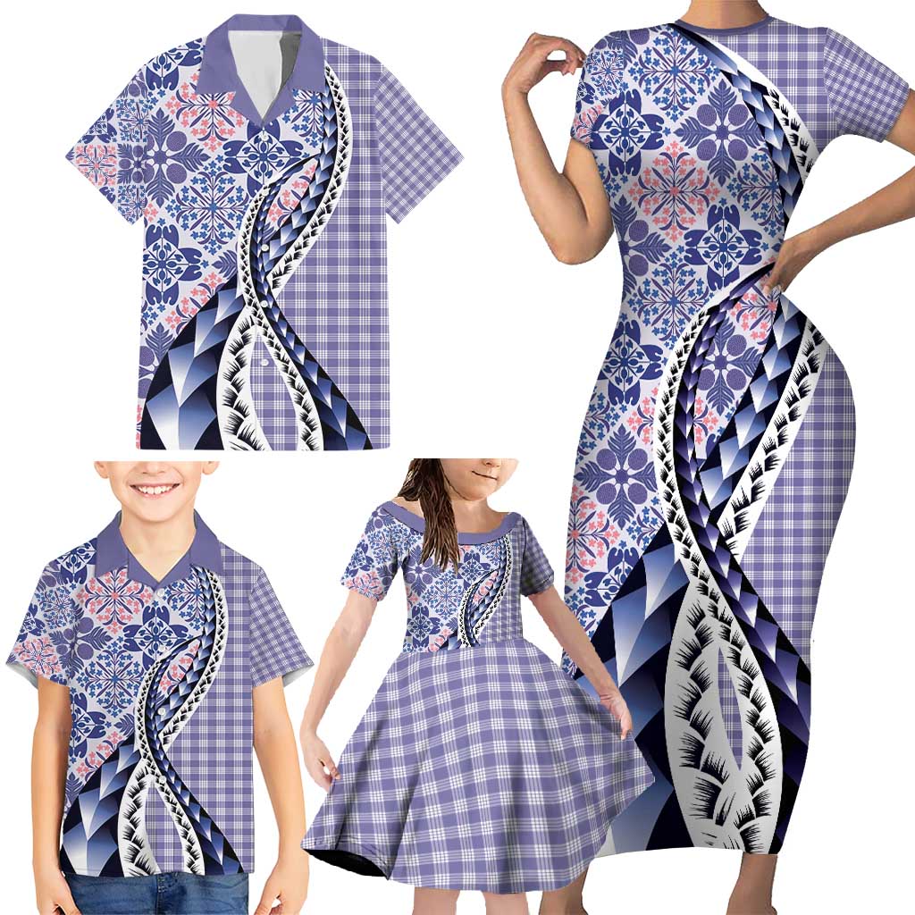 Aloha Vintage Palaka Floral Hawaiian Quilt Family Matching Short Sleeve Bodycon Dress and Hawaiian Shirt Poni Motif - Polynesian Pride