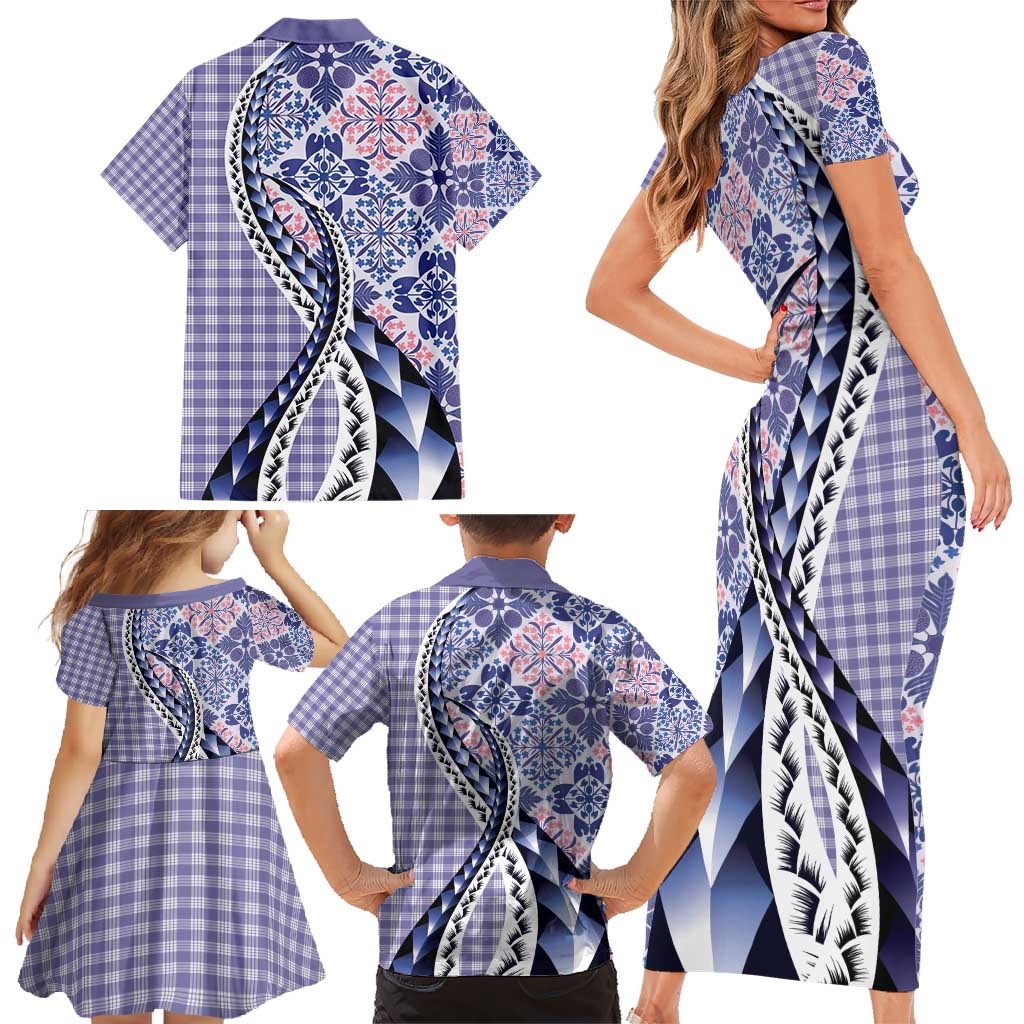 Aloha Vintage Palaka Floral Hawaiian Quilt Family Matching Short Sleeve Bodycon Dress and Hawaiian Shirt Poni Motif LT9 - Polynesian Pride