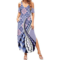 Aloha Vintage Palaka Floral Hawaiian Quilt Family Matching Summer Maxi Dress and Hawaiian Shirt Poni Motif LT9 Mom's Dress Purple - Polynesian Pride