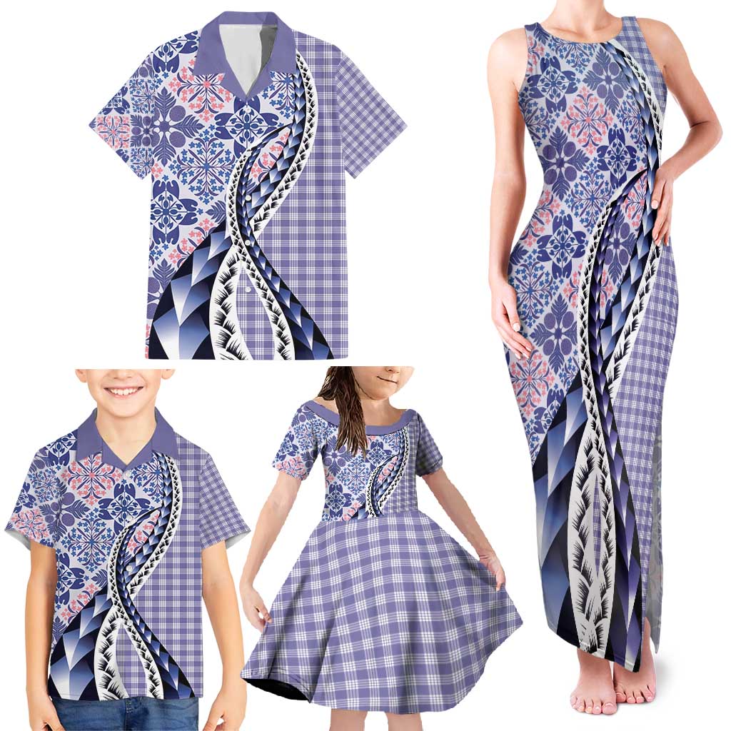 Aloha Vintage Palaka Floral Hawaiian Quilt Family Matching Tank Maxi Dress and Hawaiian Shirt Poni Motif LT9 - Polynesian Pride