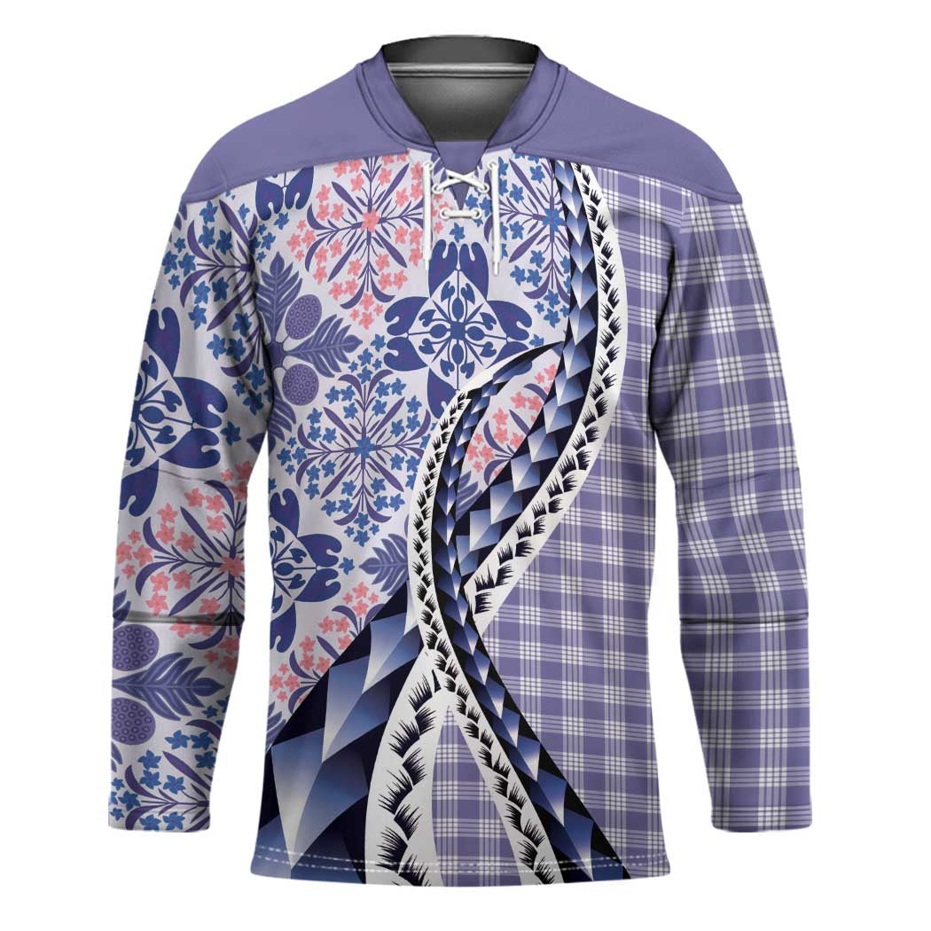 Aloha Vintage Palaka Floral Hawaiian Quilt Hockey Jersey Poni Motif LT9 Unisex Purple - Polynesian Pride