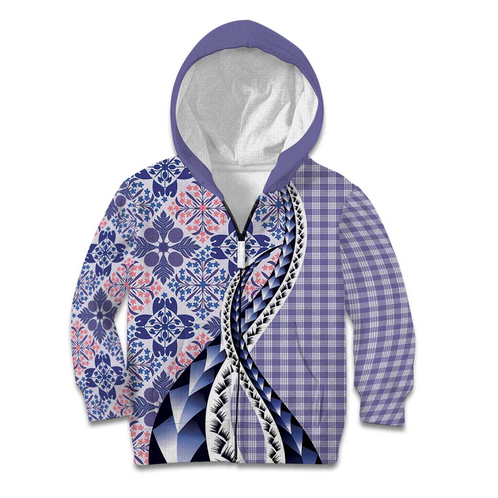 Aloha Vintage Palaka Floral Hawaiian Quilt Kid Hoodie Poni Motif LT9 Zip Hoodie Purple - Polynesian Pride