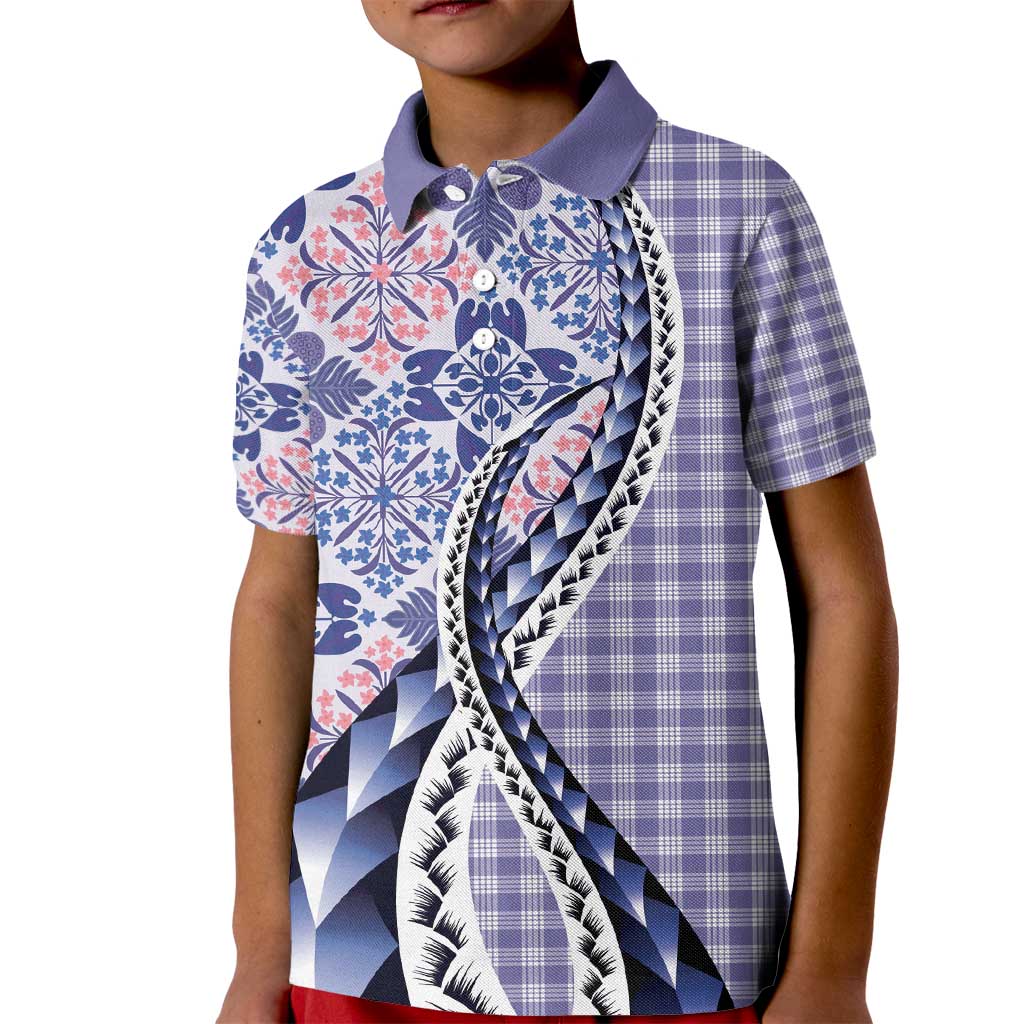 Aloha Vintage Palaka Floral Hawaiian Quilt Kid Polo Shirt Poni Motif LT9 Kid Purple - Polynesian Pride