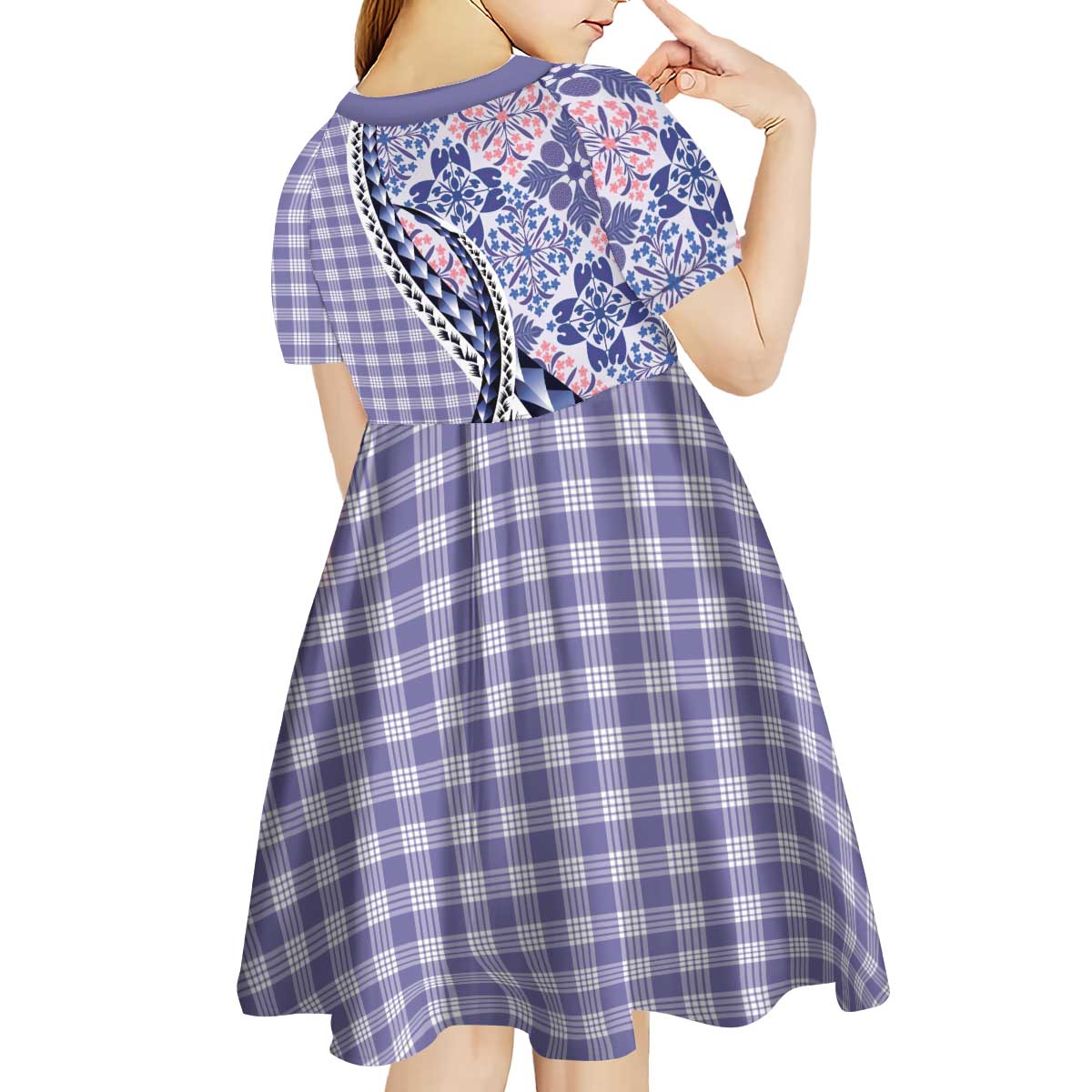 Aloha Vintage Palaka Floral Hawaiian Quilt Kid Short Sleeve Dress Poni Motif LT9 - Polynesian Pride