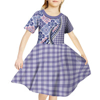 Aloha Vintage Palaka Floral Hawaiian Quilt Kid Short Sleeve Dress Poni Motif LT9 - Polynesian Pride
