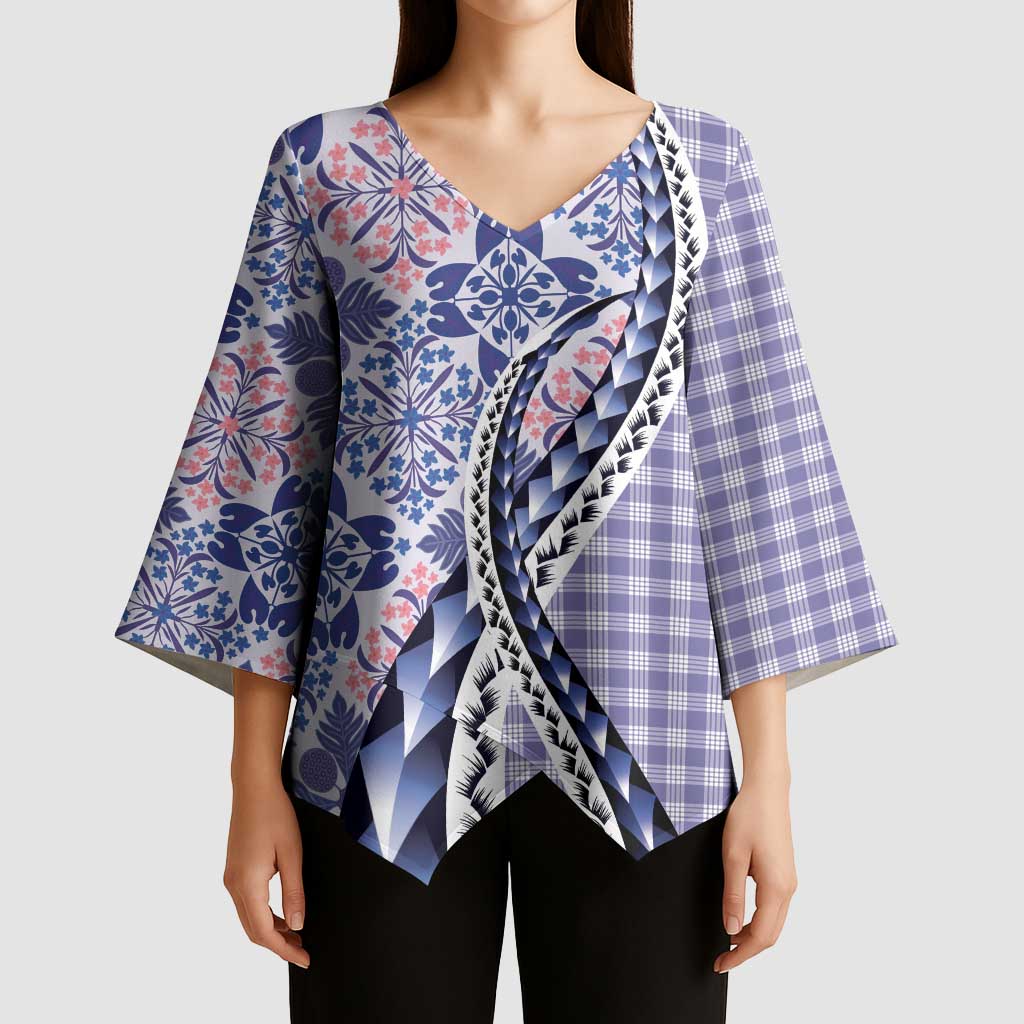 Aloha Vintage Palaka Floral Hawaiian Quilt Kimono Sleeve Blouse Poni Motif LT9 - Polynesian Pride