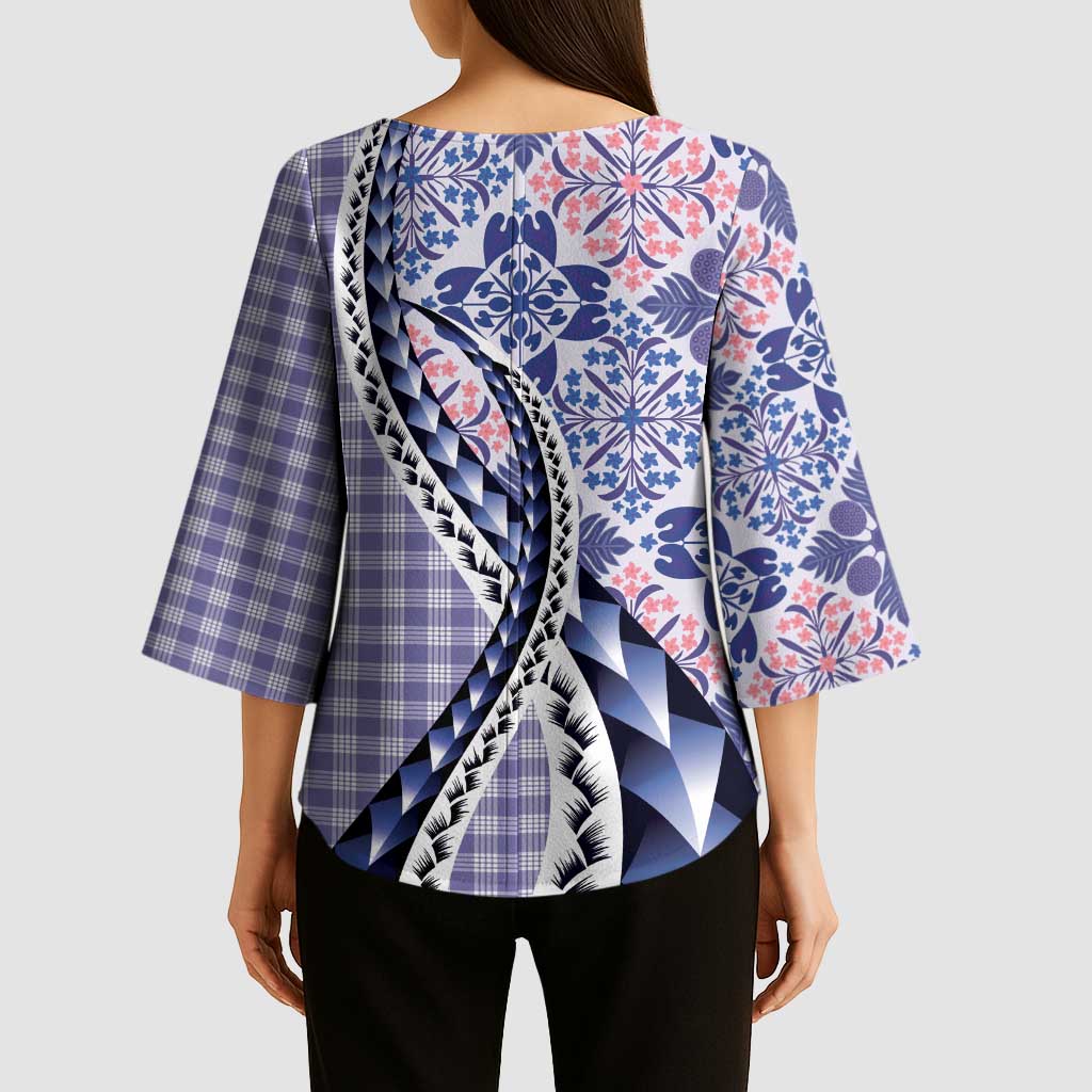 Aloha Vintage Palaka Floral Hawaiian Quilt Kimono Sleeve Blouse Poni Motif LT9 - Polynesian Pride
