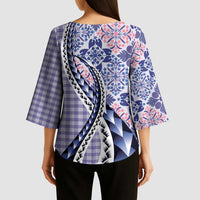Aloha Vintage Palaka Floral Hawaiian Quilt Kimono Sleeve Blouse Poni Motif LT9 - Polynesian Pride