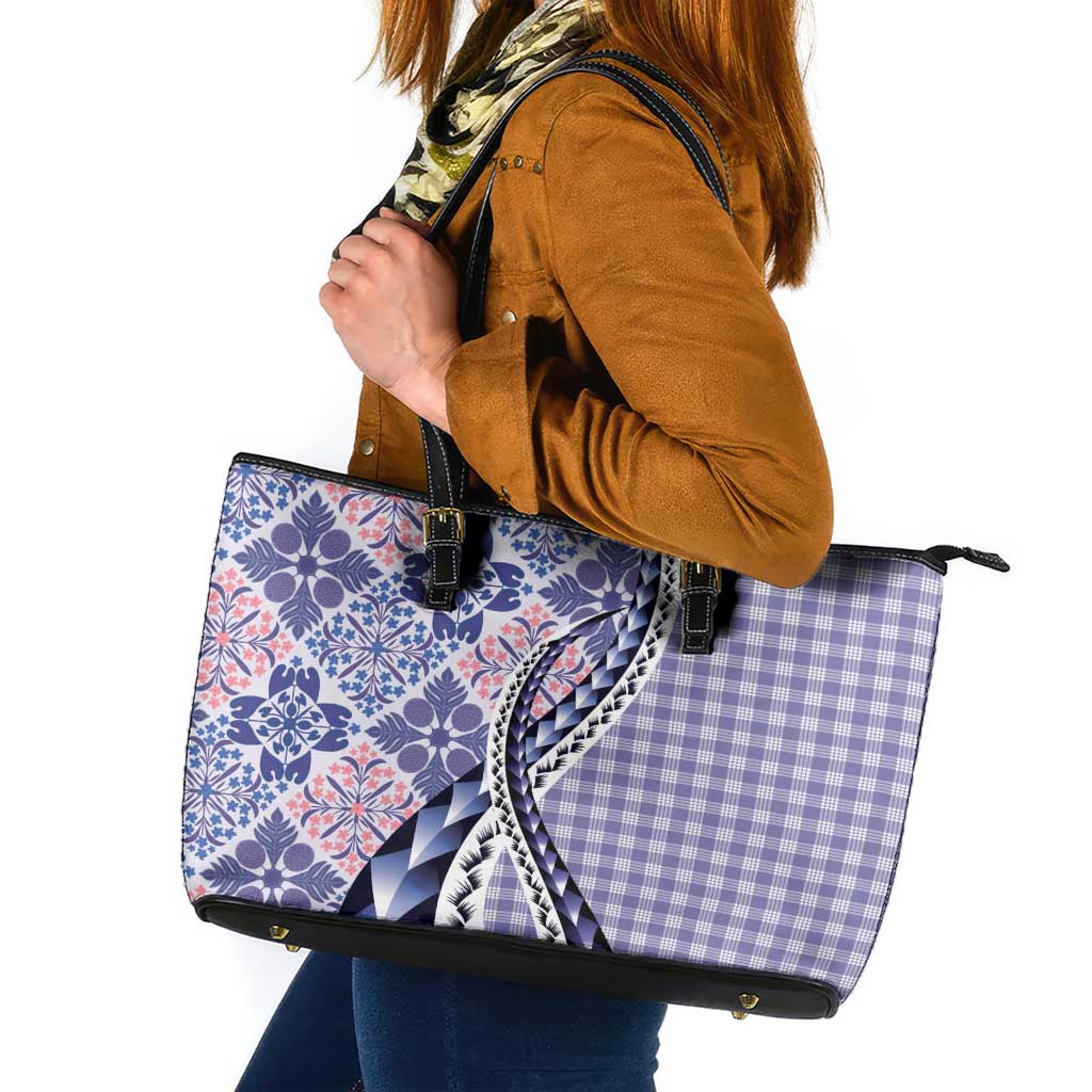 Aloha Vintage Palaka Floral Hawaiian Quilt Leather Tote Bag Poni Motif LT9 Purple - Polynesian Pride