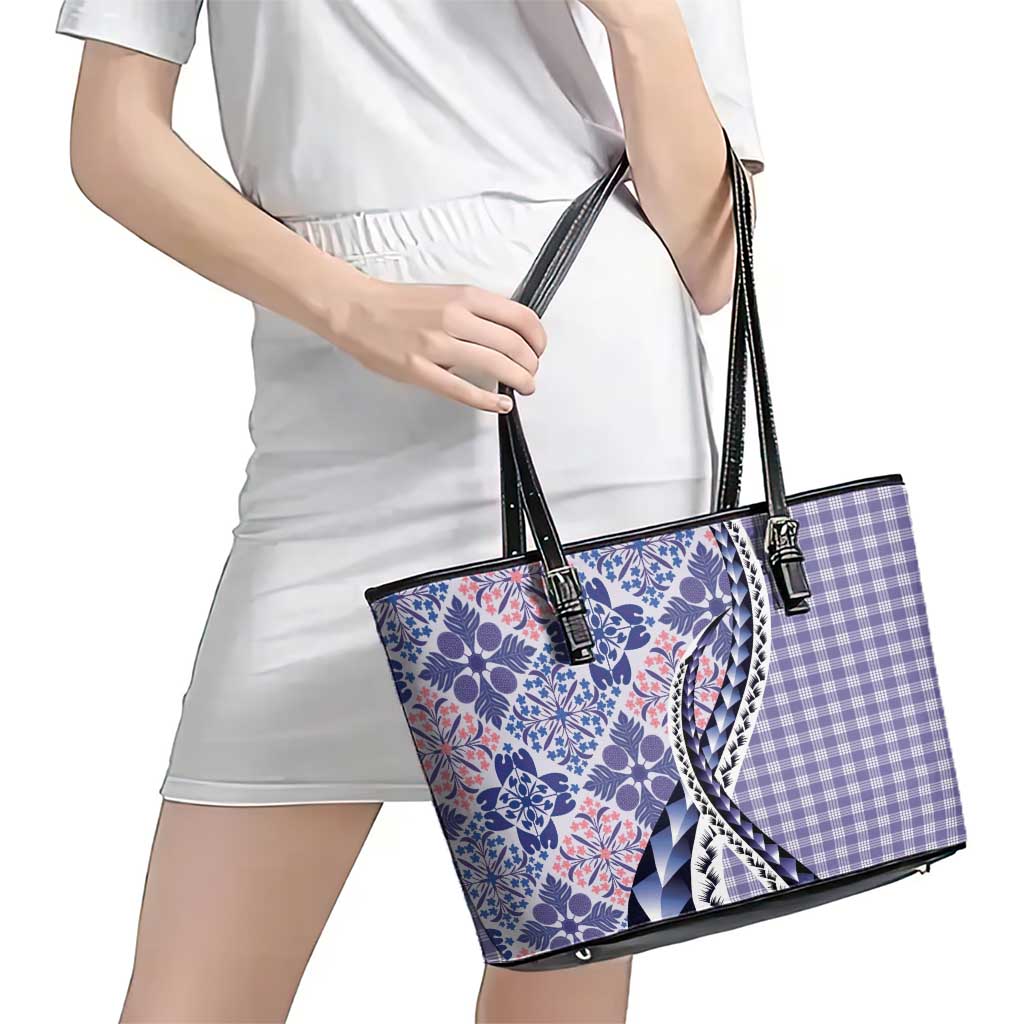 Aloha Vintage Palaka Floral Hawaiian Quilt Leather Tote Bag Poni Motif LT9 - Polynesian Pride