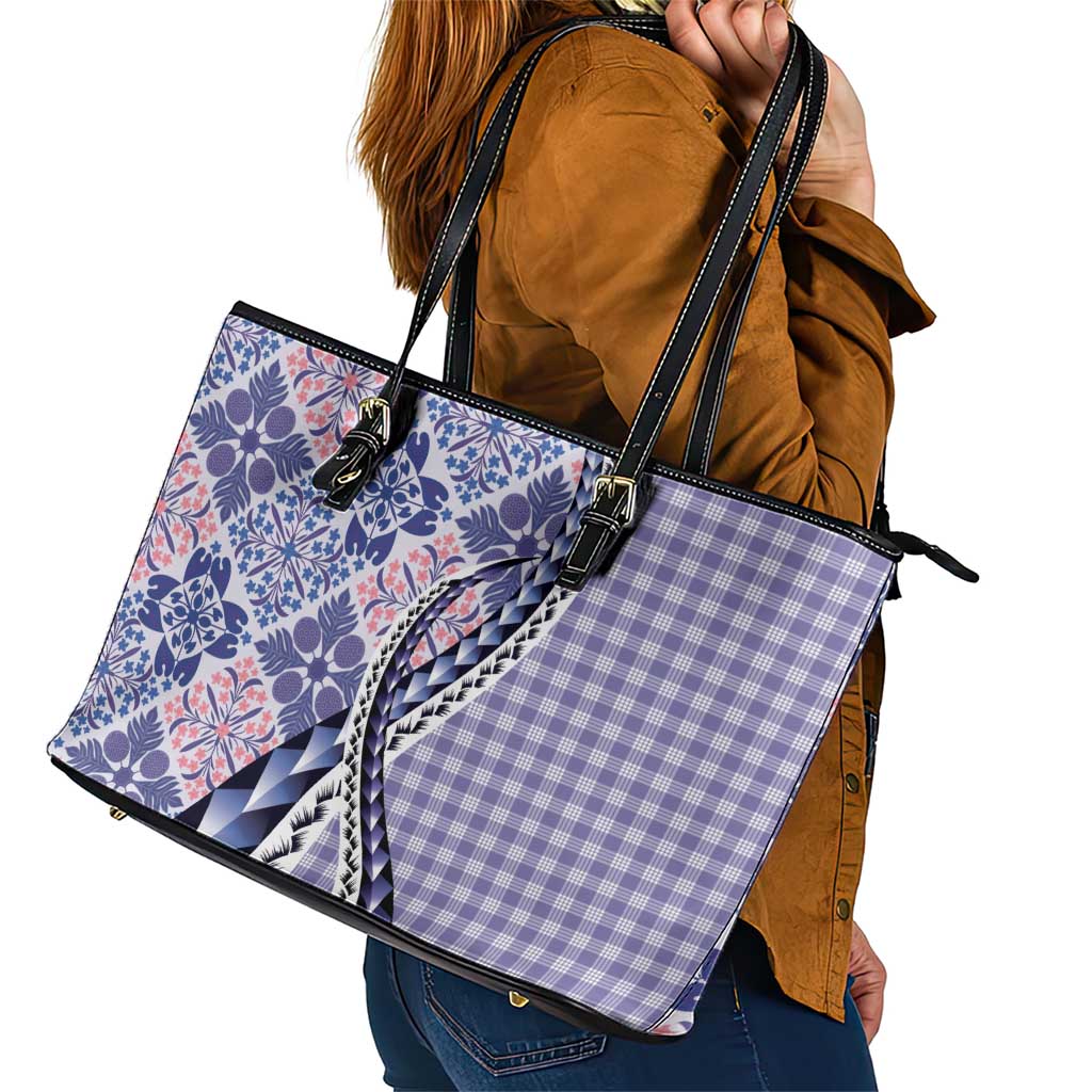 Aloha Vintage Palaka Floral Hawaiian Quilt Leather Tote Bag Poni Motif LT9 - Polynesian Pride