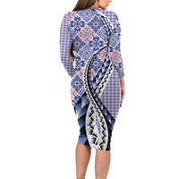 Aloha Vintage Palaka Floral Hawaiian Quilt Long Sleeve Bodycon Dress Poni Motif LT9 - Polynesian Pride