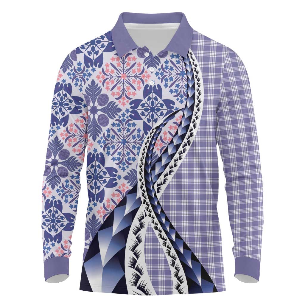 Aloha Vintage Palaka Floral Hawaiian Quilt Long Sleeve Polo Shirt Poni Motif LT9 Purple - Polynesian Pride