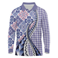 Aloha Vintage Palaka Floral Hawaiian Quilt Long Sleeve Polo Shirt Poni Motif LT9 Purple - Polynesian Pride