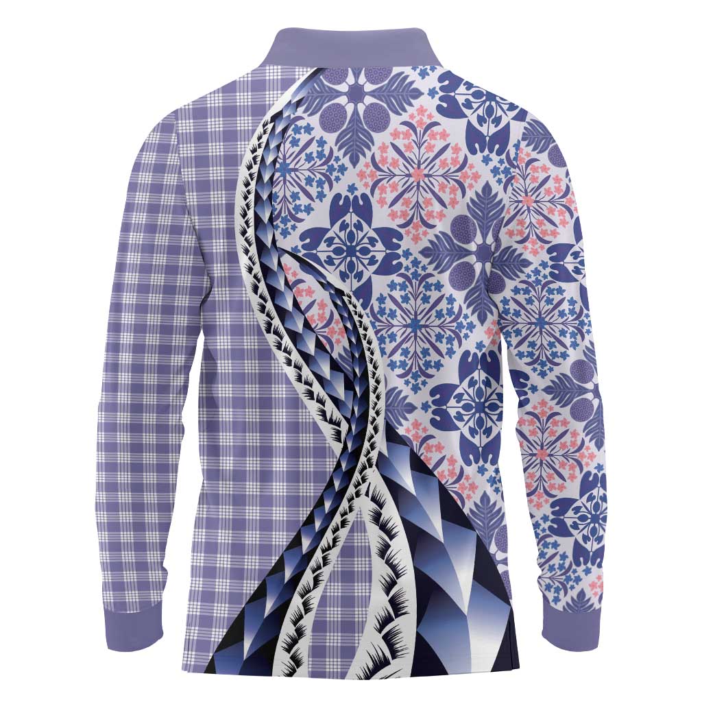 Aloha Vintage Palaka Floral Hawaiian Quilt Long Sleeve Polo Shirt Poni Motif LT9 - Polynesian Pride