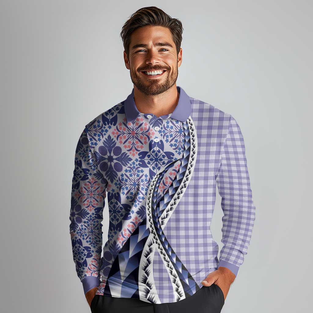 Aloha Vintage Palaka Floral Hawaiian Quilt Long Sleeve Polo Shirt Poni Motif LT9 - Polynesian Pride