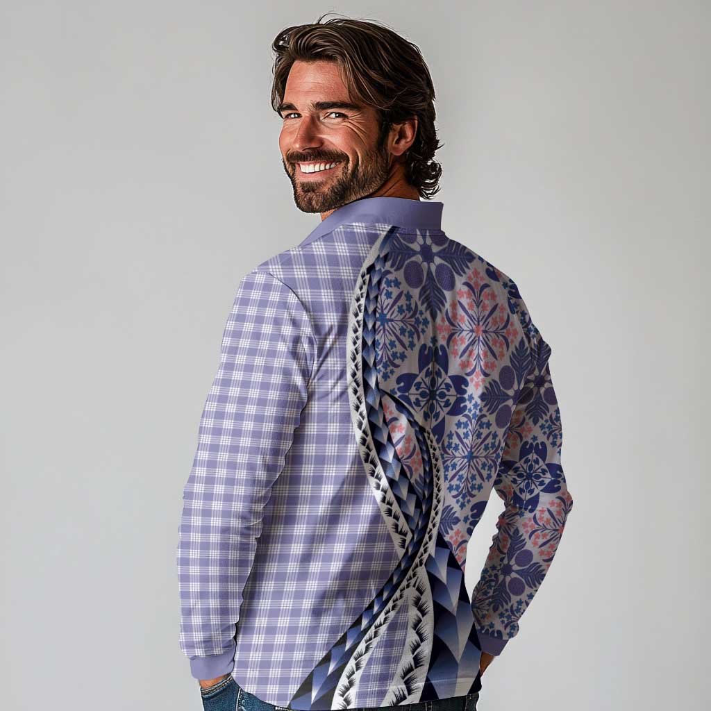 Aloha Vintage Palaka Floral Hawaiian Quilt Long Sleeve Polo Shirt Poni Motif LT9 - Polynesian Pride