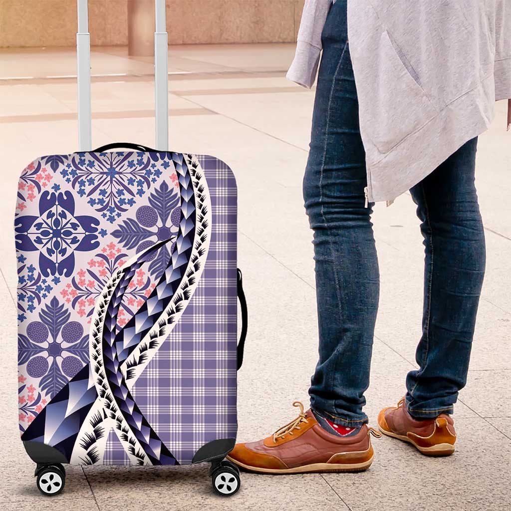 Aloha Vintage Palaka Floral Hawaiian Quilt Luggage Cover Poni Motif LT9 Purple - Polynesian Pride