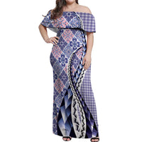 Aloha Vintage Palaka Floral Hawaiian Quilt Off Shoulder Maxi Dress Poni Motif LT9 Women Purple - Polynesian Pride
