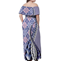 Aloha Vintage Palaka Floral Hawaiian Quilt Off Shoulder Maxi Dress Poni Motif LT9 - Polynesian Pride