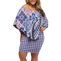 Aloha Vintage Palaka Floral Hawaiian Quilt Off Shoulder Short Dress Poni Motif LT9 Women Purple - Polynesian Pride