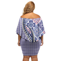 Aloha Vintage Palaka Floral Hawaiian Quilt Off Shoulder Short Dress Poni Motif LT9 - Polynesian Pride