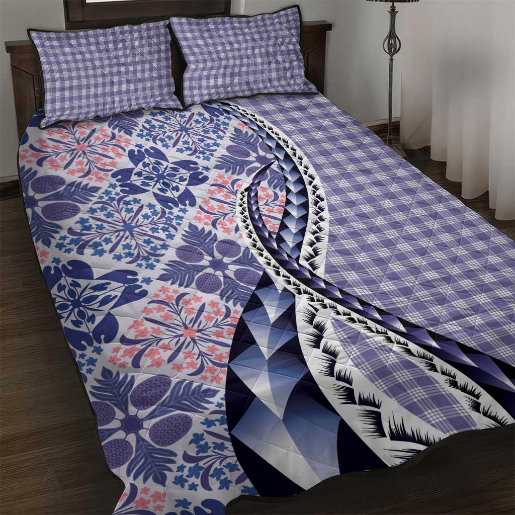 Aloha Vintage Palaka Floral Hawaiian Quilt Quilt Bed Set Poni Motif - Polynesian Pride