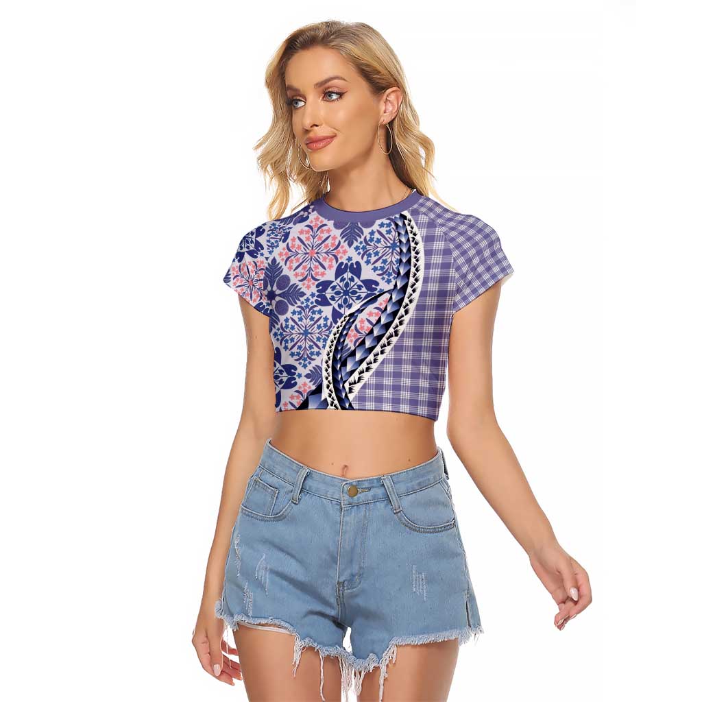Aloha Vintage Palaka Floral Hawaiian Quilt Raglan Cropped T Shirt Poni Motif LT9 Female Purple - Polynesian Pride