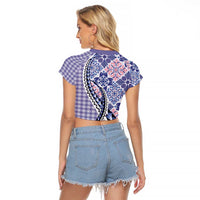 Aloha Vintage Palaka Floral Hawaiian Quilt Raglan Cropped T Shirt Poni Motif LT9 - Polynesian Pride