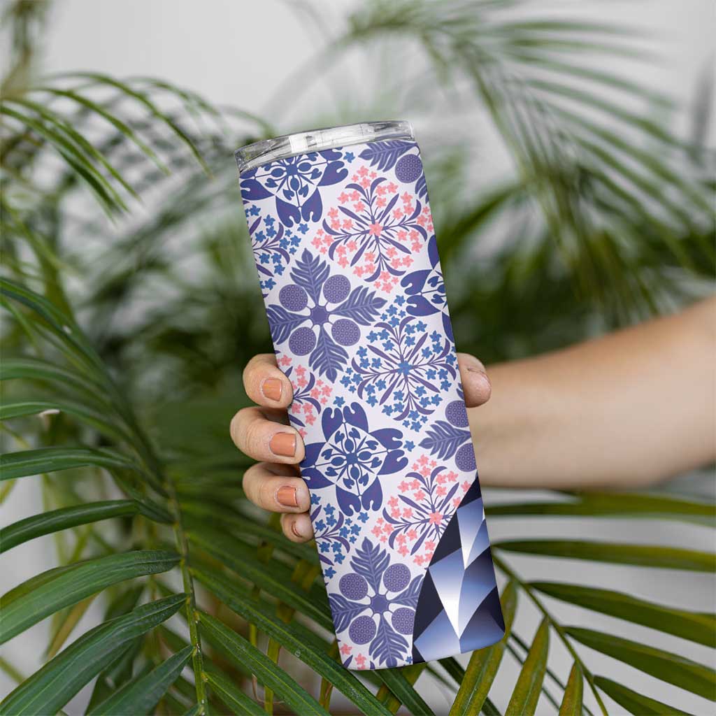 Aloha Vintage Palaka Floral Hawaiian Quilt Skinny Tumbler Poni Motif LT9 - Polynesian Pride