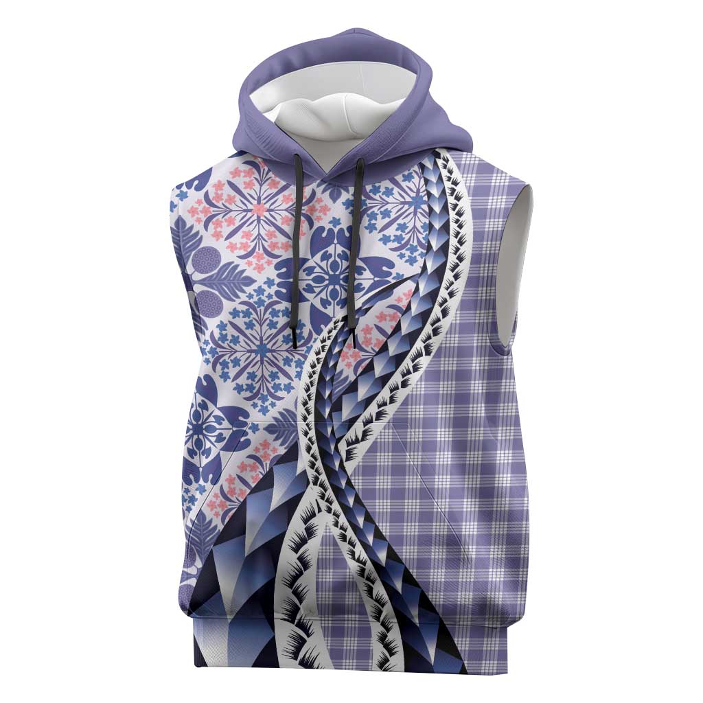 Aloha Vintage Palaka Floral Hawaiian Quilt Sleeveless Hoodie Poni Motif LT9 Purple - Polynesian Pride