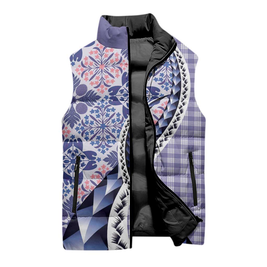 Aloha Vintage Palaka Floral Hawaiian Quilt Sleeveless Puffer Jacket Poni Motif - Polynesian Pride