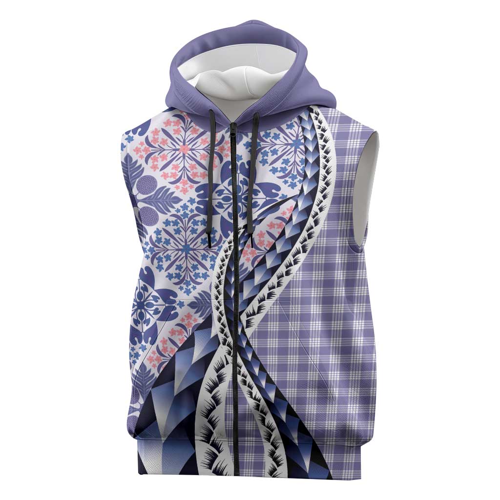 Aloha Vintage Palaka Floral Hawaiian Quilt Sleeveless Zip Hoodie Poni Motif LT9 Purple - Polynesian Pride