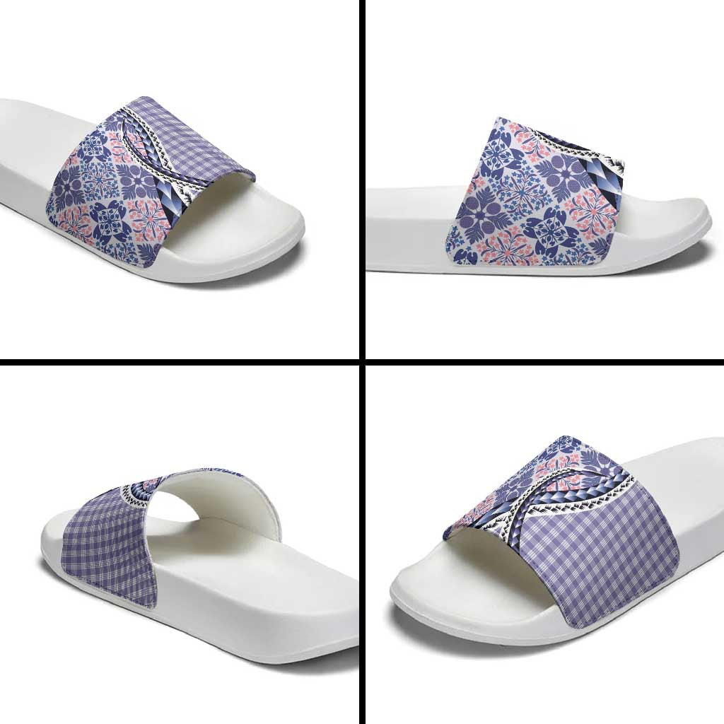 Aloha Vintage Palaka Floral Hawaiian Quilt Slide Sandals Poni Motif - Polynesian Pride