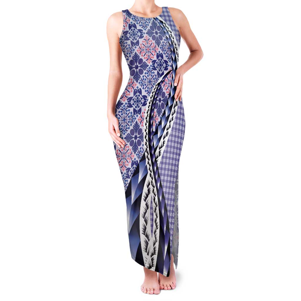 Aloha Vintage Palaka Floral Hawaiian Quilt Tank Maxi Dress Poni Motif LT9 Women Purple - Polynesian Pride