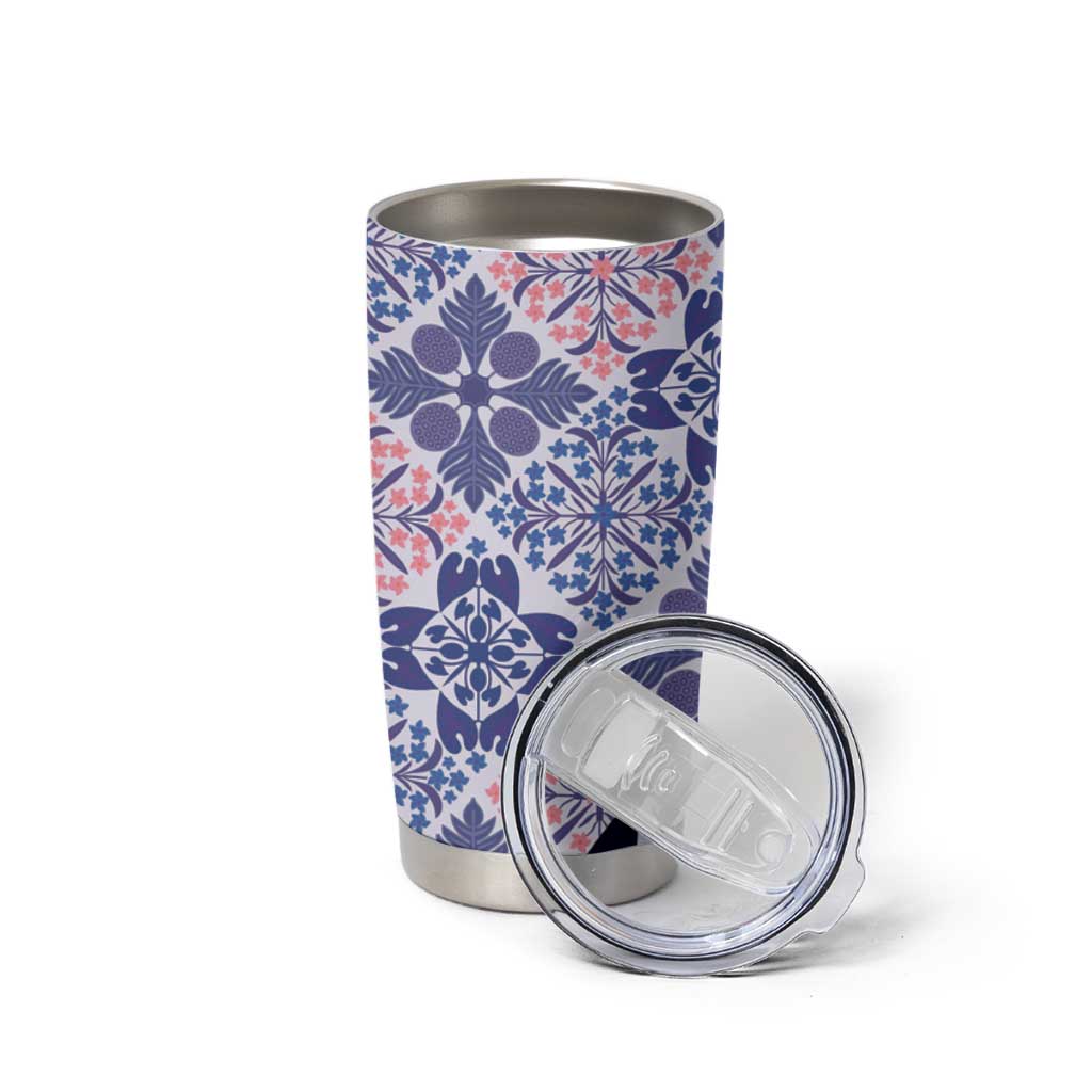 Aloha Vintage Palaka Floral Hawaiian Quilt Tumbler Cup Poni Motif LT9 - Polynesian Pride
