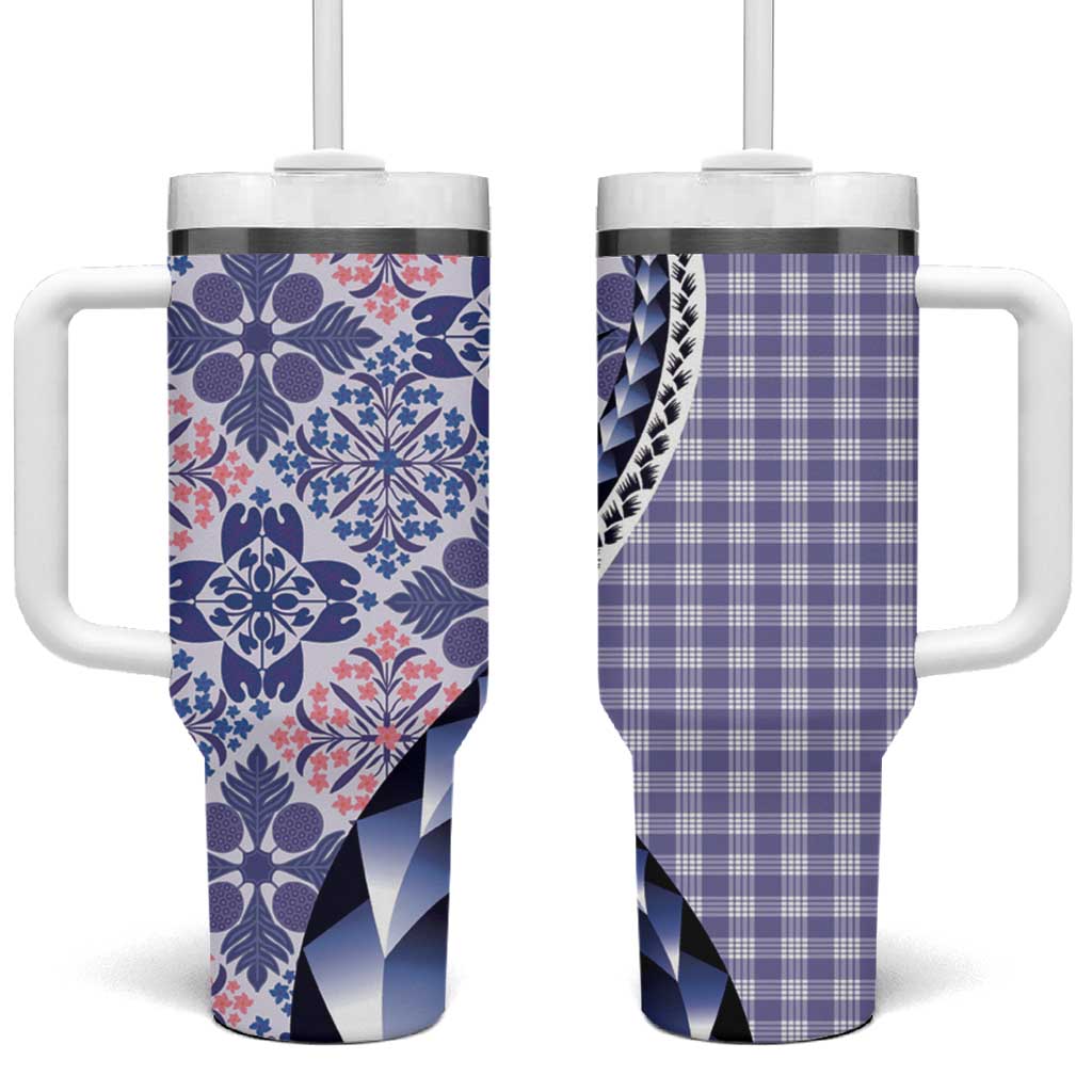 Aloha Vintage Palaka Floral Hawaiian Quilt Tumbler With Handle Poni Motif LT9 One Size: 40 oz Purple - Polynesian Pride