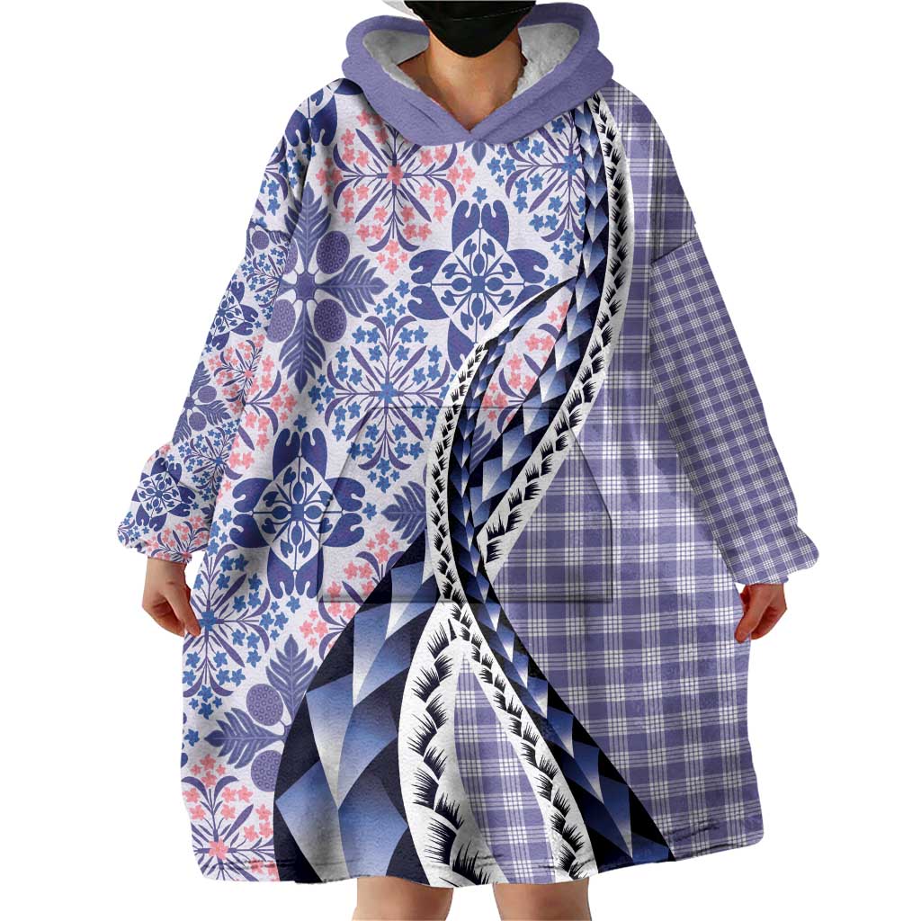 Aloha Vintage Palaka Floral Hawaiian Quilt Wearable Blanket Hoodie Poni Motif LT9 - Polynesian Pride