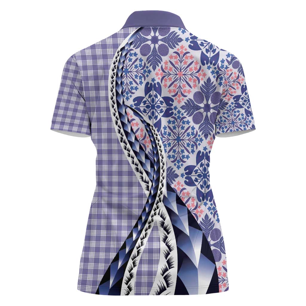 Aloha Vintage Palaka Floral Hawaiian Quilt Women Polo Shirt Poni Motif - Polynesian Pride