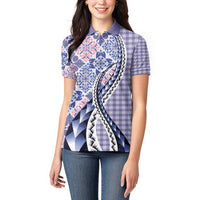 Aloha Vintage Palaka Floral Hawaiian Quilt Women Polo Shirt Poni Motif - Polynesian Pride