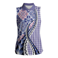 Aloha Vintage Palaka Floral Hawaiian Quilt Women Sleeveless Polo Shirt Poni Motif LT9 Female Purple - Polynesian Pride