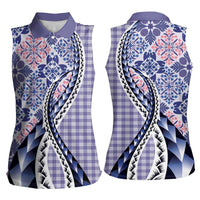 Aloha Vintage Palaka Floral Hawaiian Quilt Women Sleeveless Polo Shirt Poni Motif LT9 - Polynesian Pride