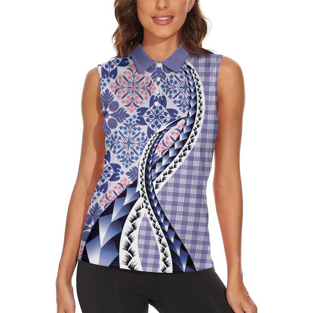 Aloha Vintage Palaka Floral Hawaiian Quilt Women Sleeveless Polo Shirt Poni Motif LT9 - Polynesian Pride