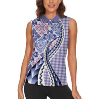 Aloha Vintage Palaka Floral Hawaiian Quilt Women Sleeveless Polo Shirt Poni Motif LT9 - Polynesian Pride
