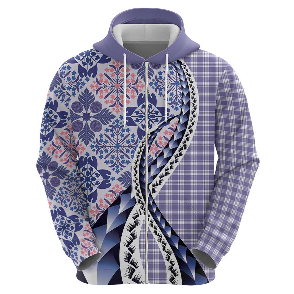 Aloha Vintage Palaka Floral Hawaiian Quilt Zip Hoodie Poni Motif LT9 - Polynesian Pride