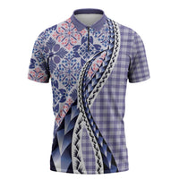 Aloha Vintage Palaka Floral Hawaiian Quilt Zipper Polo Shirt Poni Motif LT9 Purple - Polynesian Pride