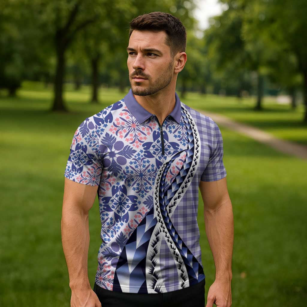 Aloha Vintage Palaka Floral Hawaiian Quilt Zipper Polo Shirt Poni Motif LT9 - Polynesian Pride
